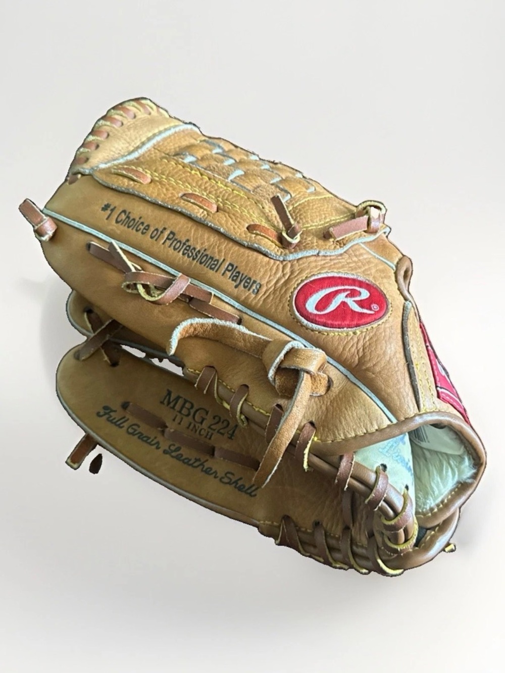 Rawlings Tan Leather Baseball Glove with Red Logo